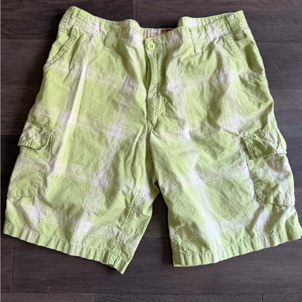 Men's Lime Checkered Cargo Shorts